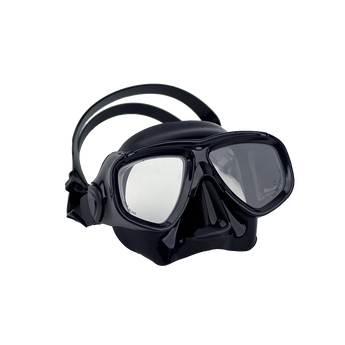 Low-profile dual lens mask, with black frame and black skirt