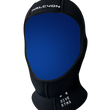 Black and blue diving hood with 'HALCYON' branding on a white background