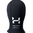 Black wetsuit hood with Halcyon logo on a white background